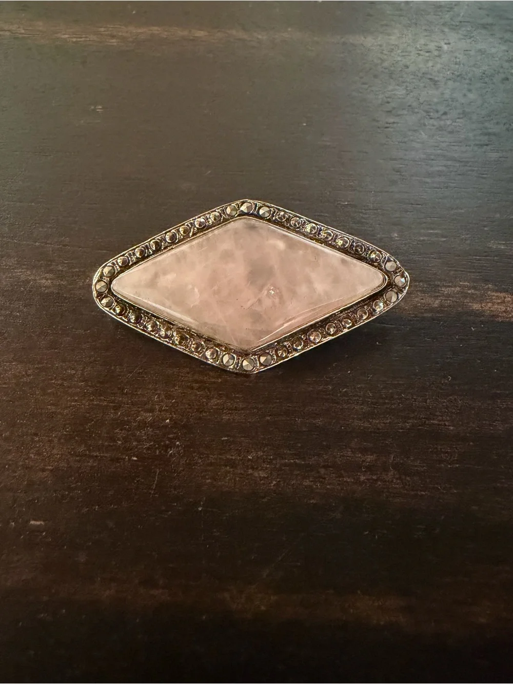 Rose quartz and marcasite brooch